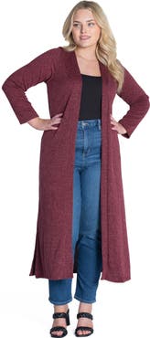 24seven Comfort Apparel Plus Size Long Duster Open Front  Knit Cardigan