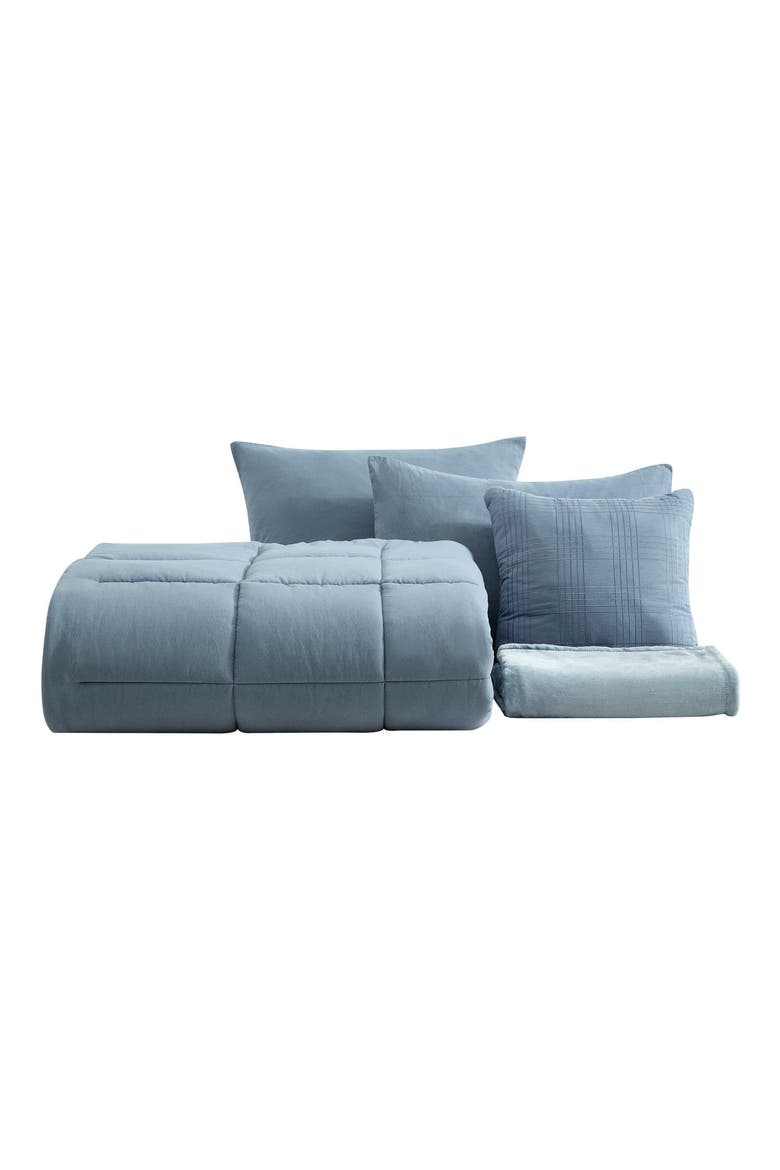 Solid Microfiber 5-Piece Reversible Comforter Set, Main, color, BLUE MULTI