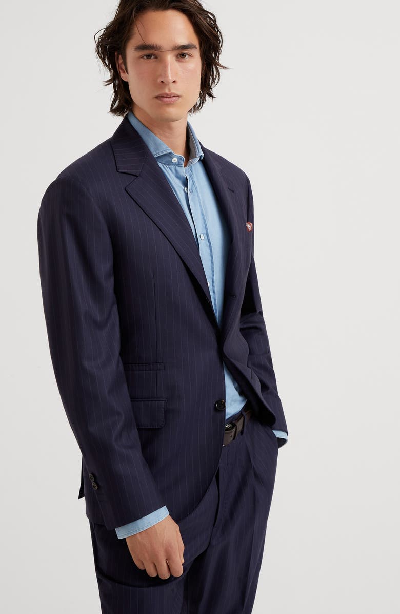 Brunello Cucinelli Chalk stripe blazer, Alternate, color, Navy Blue