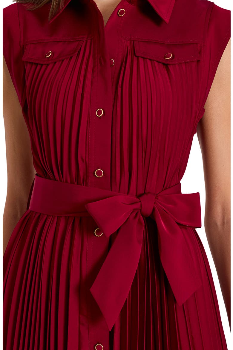 Johanna Pleated Twill Midi Dress, Alternate, color, BURGUNDY