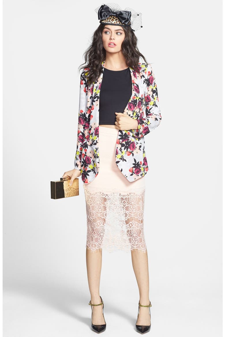 ASTR Drape Front Blazer, Alternate, color, PINK MULTI FLORAL