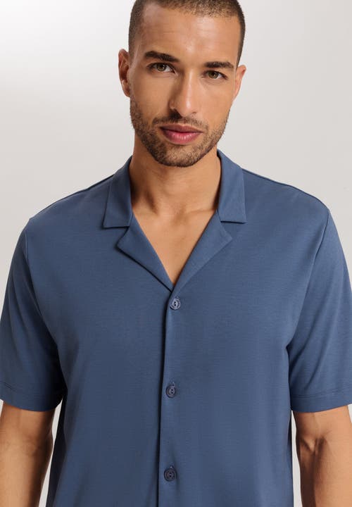 Hanro Night And Day Button Front Cotton Pajama Set In Night Blue Tiles