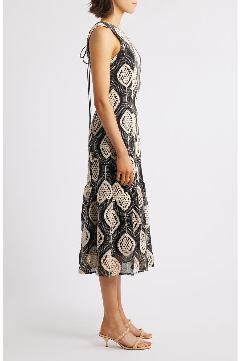 Austrid Embroidered Sleeveless Dress, Alternate, color, BLACK/ CREAM