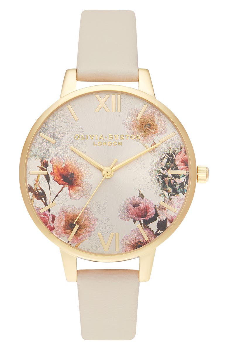 Olivia Burton Sunlight Florals Faux Leather Strap Watch, 30mm, Main, color, 