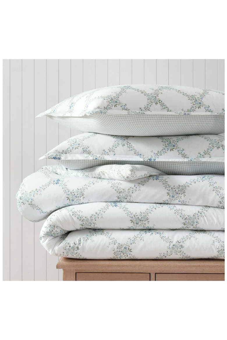Romantic Trellis Comforter Set, Alternate, color, WHITE/ WINTER BLUE/ GREEN