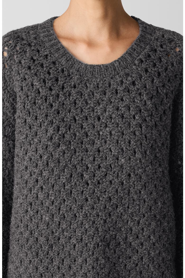 Open Stitch Alpaca Crewneck Sweater, Alternate, color, CHARCOAL