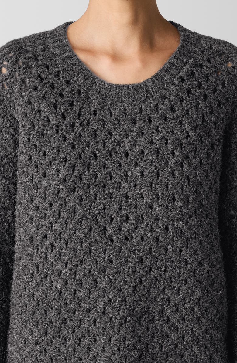 Eileen Fisher Open Stitch Alpaca Crewneck Sweater, Alternate, color, Charcoal