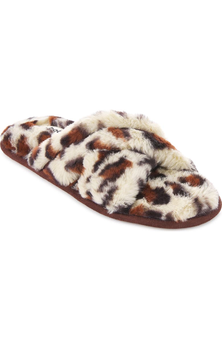 FLOOPI Morgan Faux Fur Crossband Slipper, Main, color, Leopard