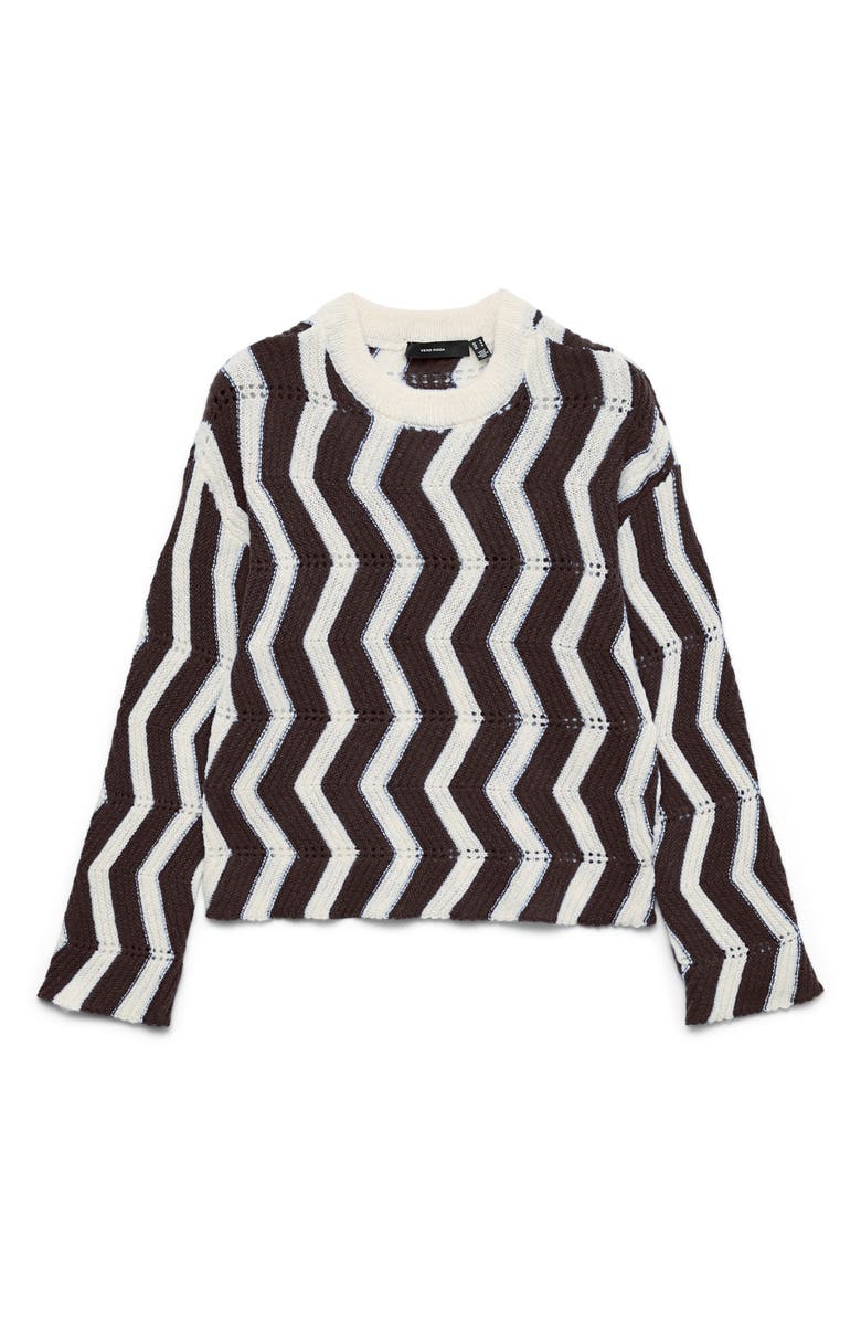 VERO MODA Libra Zigzag Stripe Sweater, Main, color, Birch/ Chocolate
