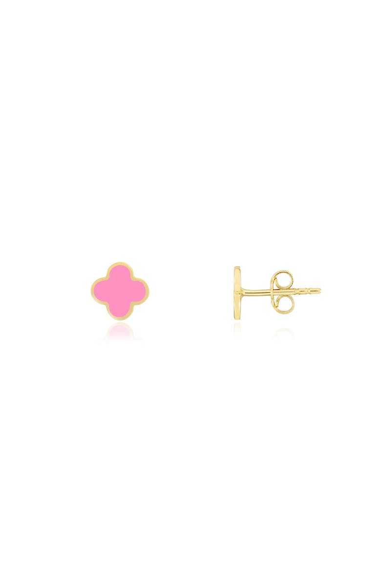 The Lovery Fine Jewelry Mini Bubblegum Pink Clover Stud Earrings, Main, color, Bubblegum Pink