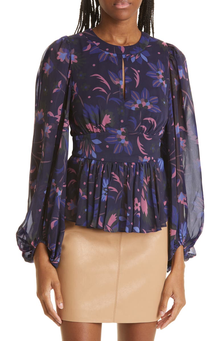 Ted Baker London Stephanie Floral Print Keyhole Detail Blouse, Main, color,