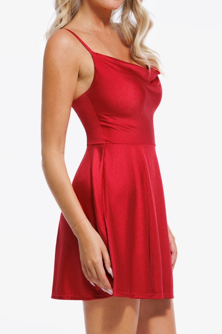 Sequin Cowl Neck Cocktail & Party Fit & Flare Shapewear Mini Dress, Alternate, color, Bright Red
