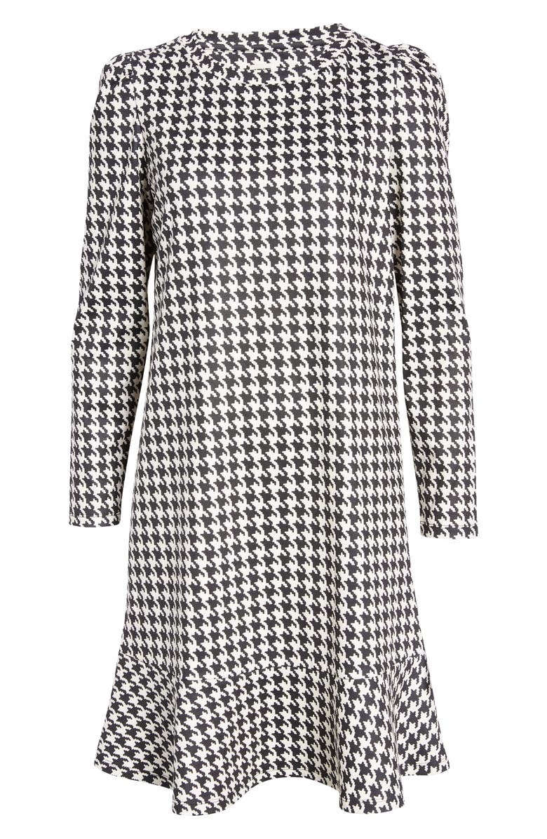 Anne Klein Houndstooth Long Sleeve Ruffle Hem Shift Dress, Alternate, color, 