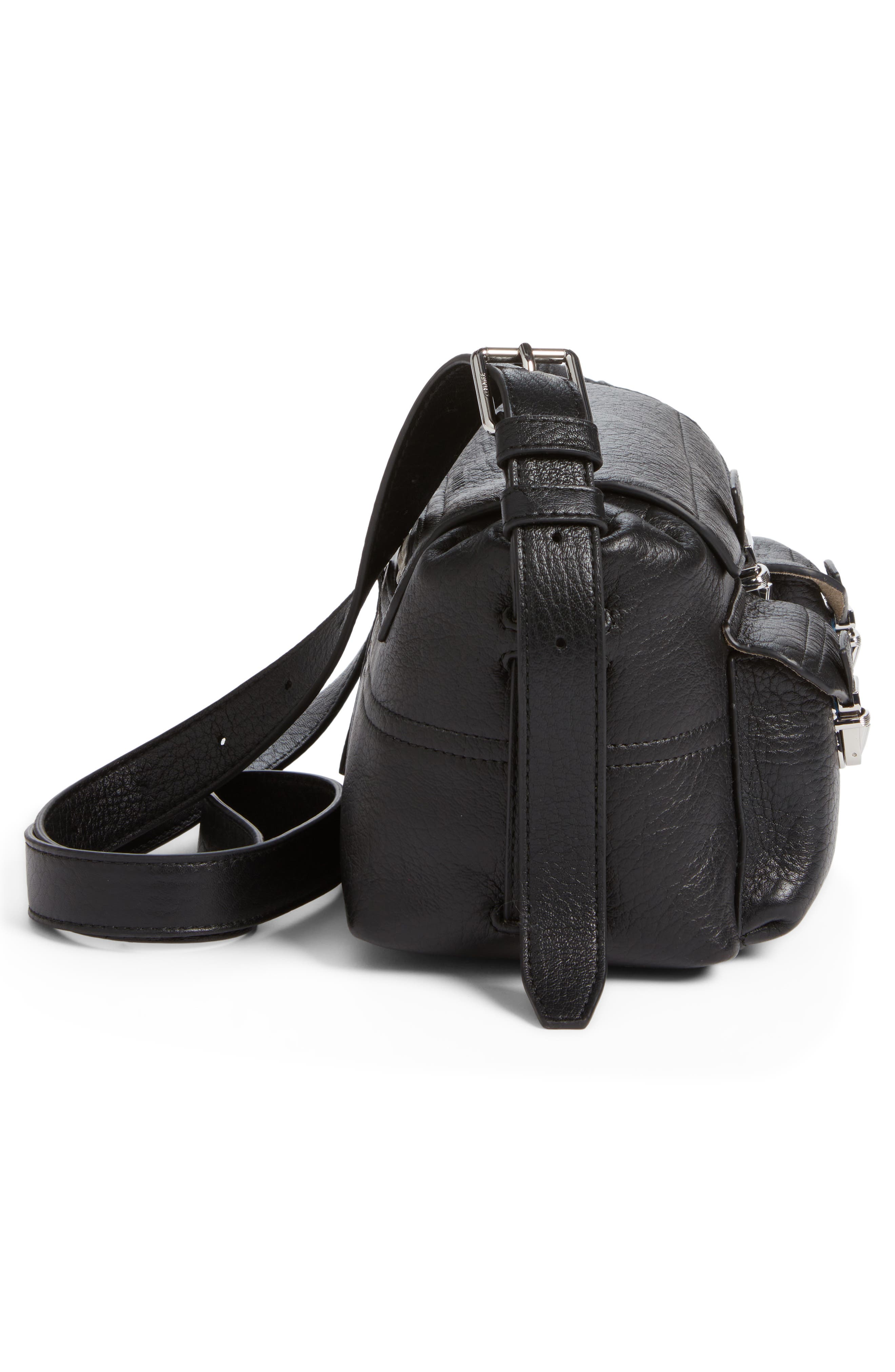 Mini Soft Gear Leather Shoulder Bag, Alternate, color, BLACK