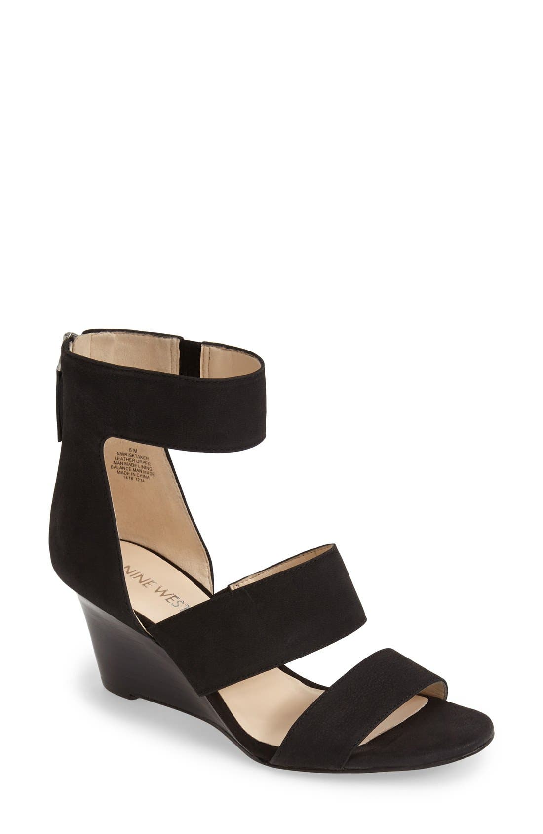 'Risk Taker' Wedge Sandal, Main, color, BLACK