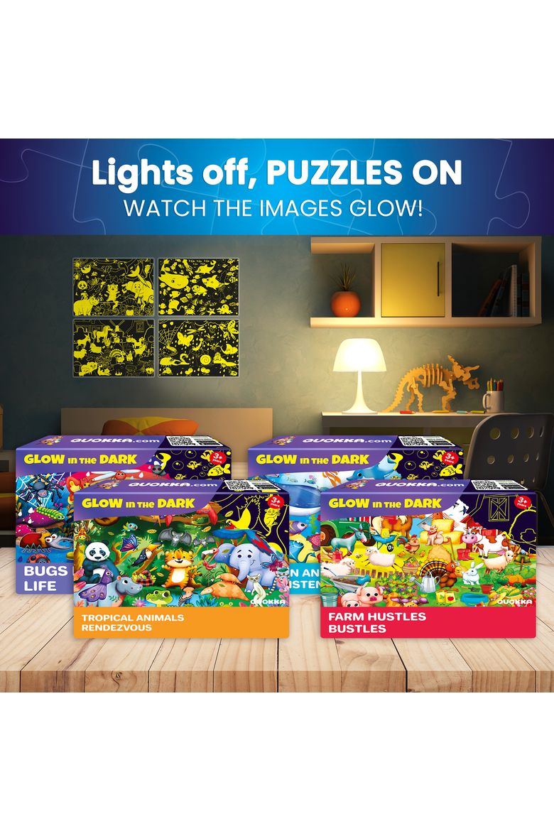 4-Pack 60-Piece Glow-in-the-Dark Kids Jigsaw Puzzles - Fantasy Themes, Alternate, color, 4x60Bugs