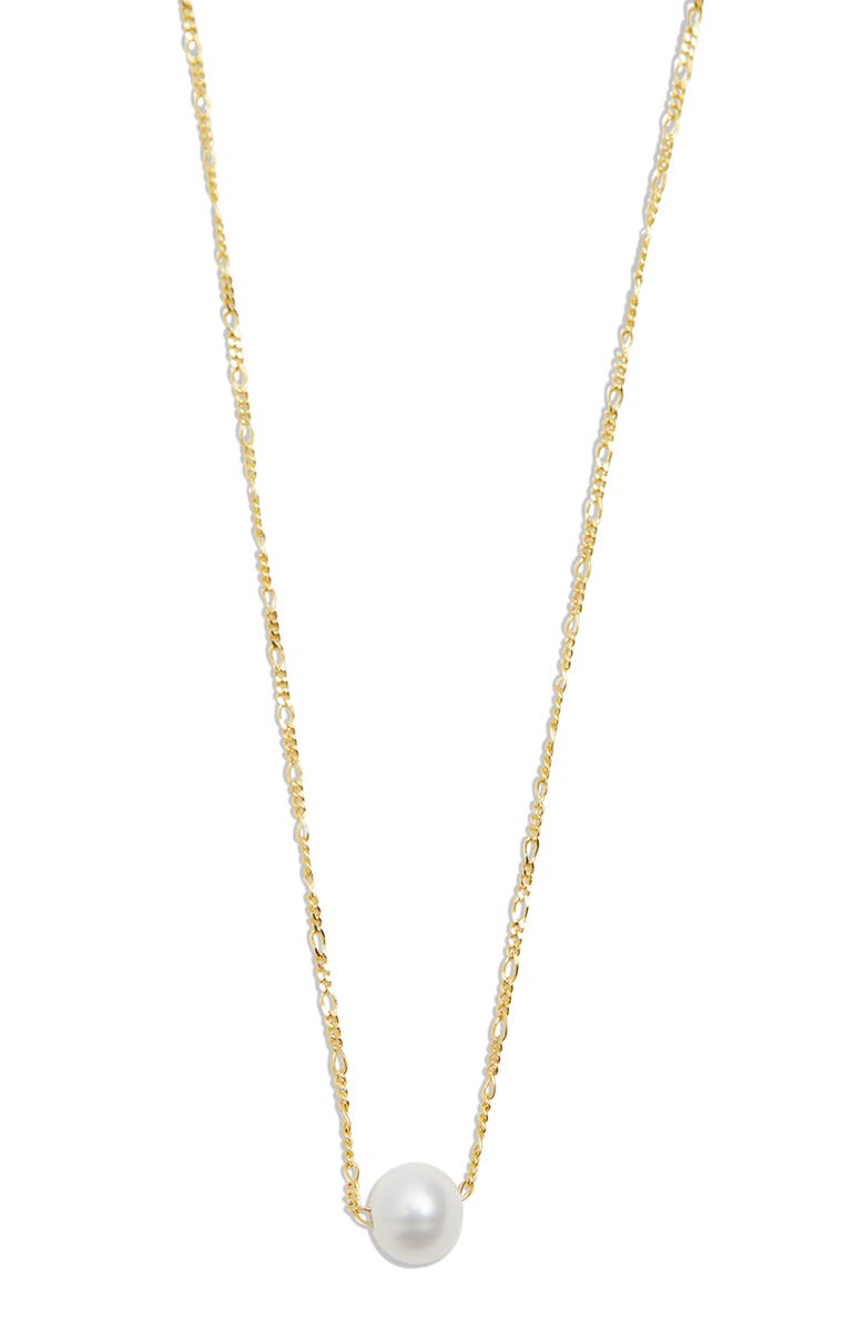 Argento Vivo Sterling Silver Cultured Pearl Figaro Chain Necklace, Main, color, Gold