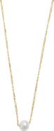 Argento Vivo Sterling Silver Cultured Pearl Figaro Chain Necklace