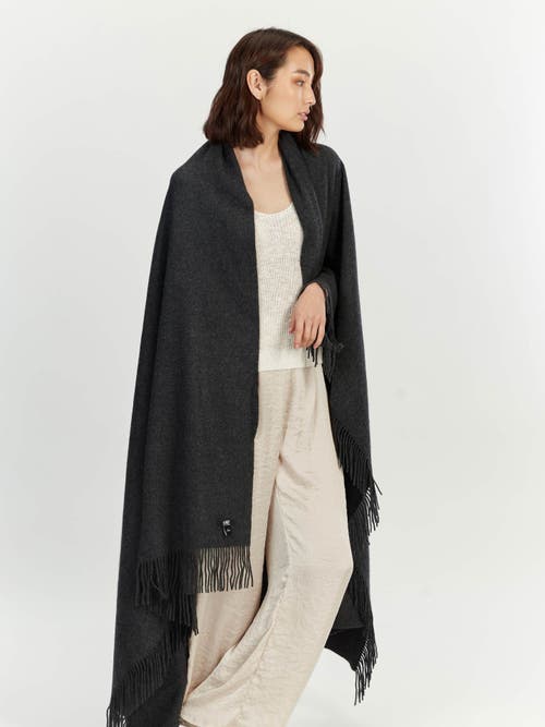 Gobi Mongolian Cashmere Large Blanket With Fringe In Charcoal