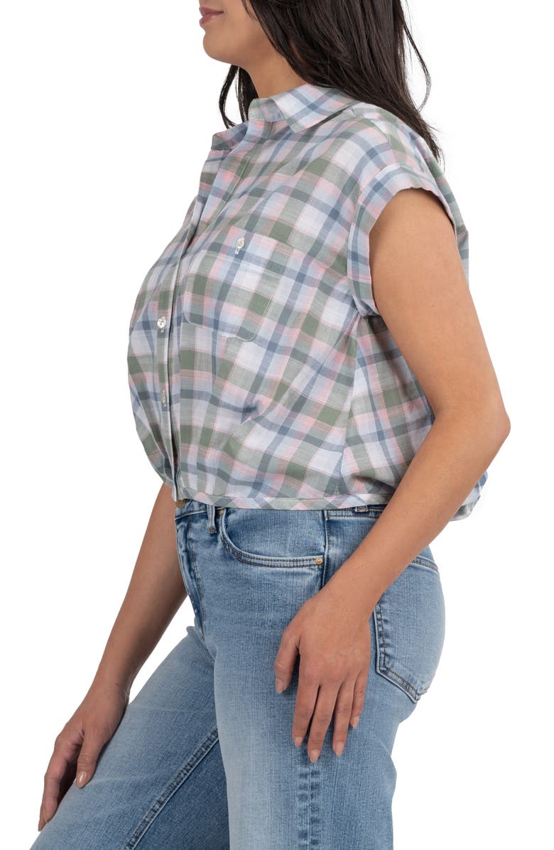 KUT from the Kloth Vega Plaid Bubble Hem Cotton Button-Up Shirt, Alternate, color, 
