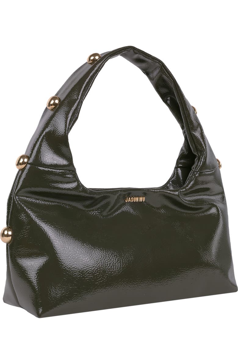 JASON WU Studded Patent Shoulder Bag, Alternate, color, Olive