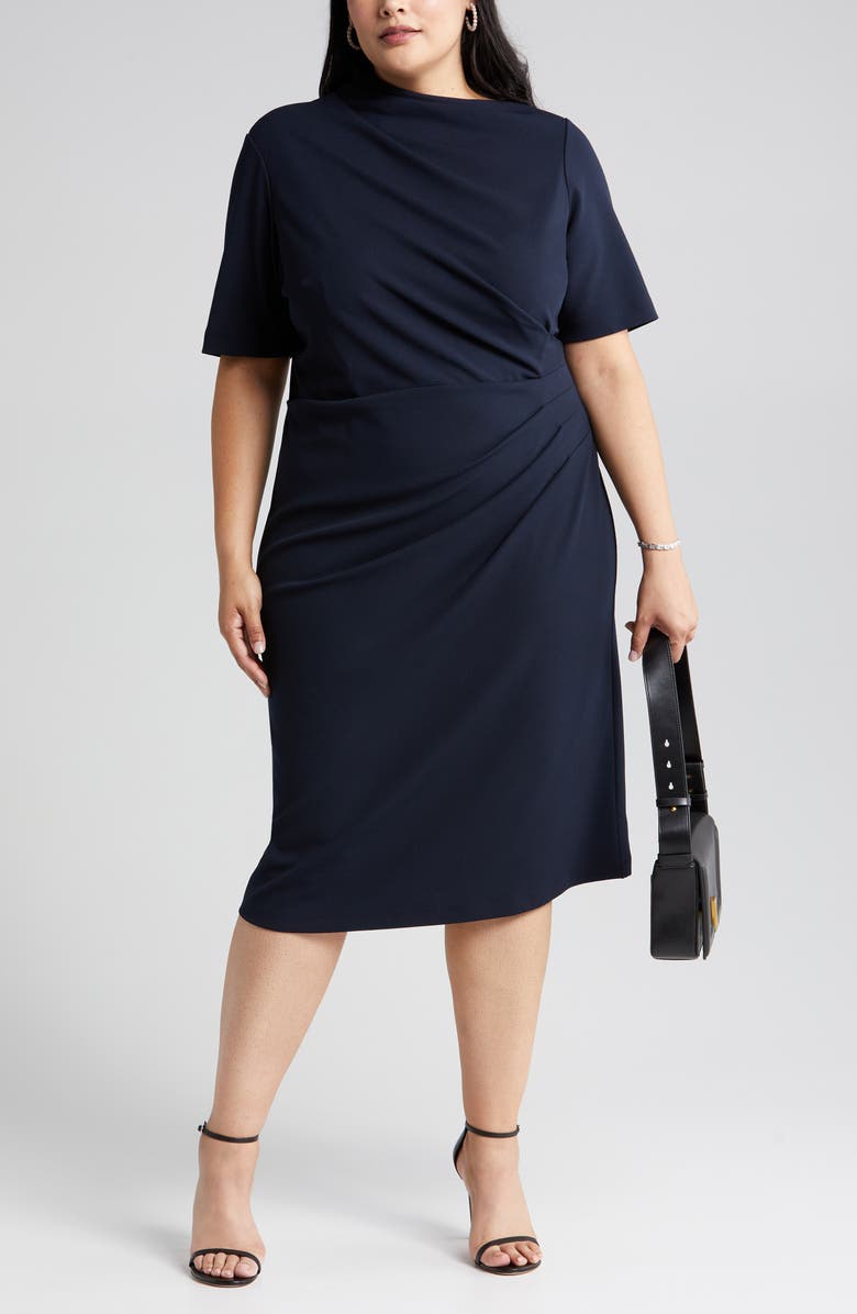 Maggy London Drape Midi Sheath Dress, Main, color, 