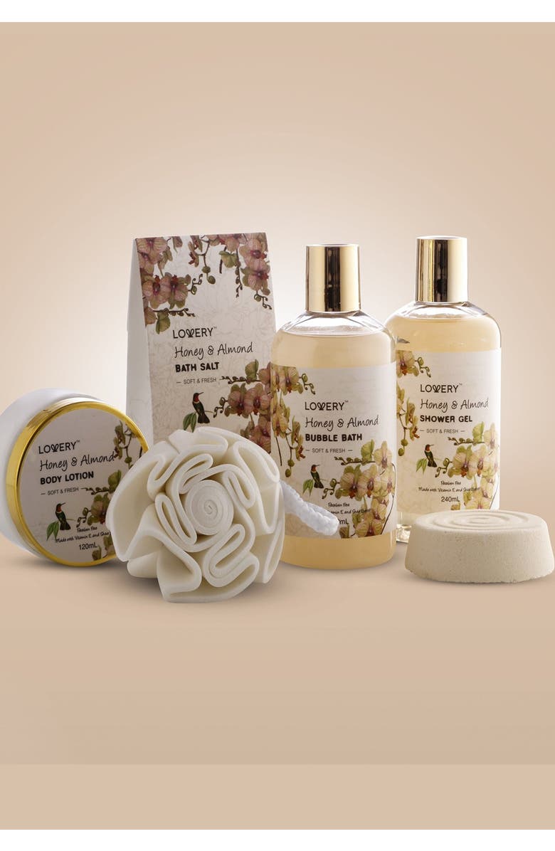 Lovery Honey & Almond Home Spa Gift Basket Luxury Set, Alternate, color, Light Beige / Brown
