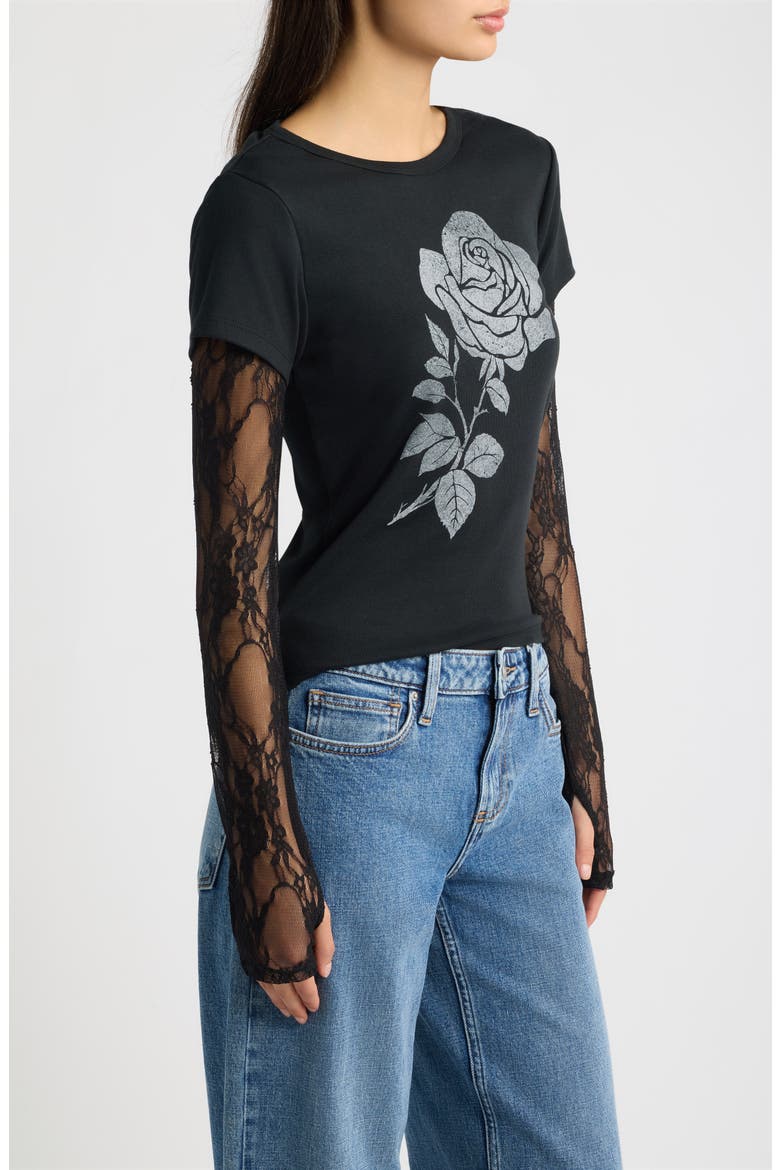 Rose Lace Layered Graphic Tee, Alternate, color, BLACK