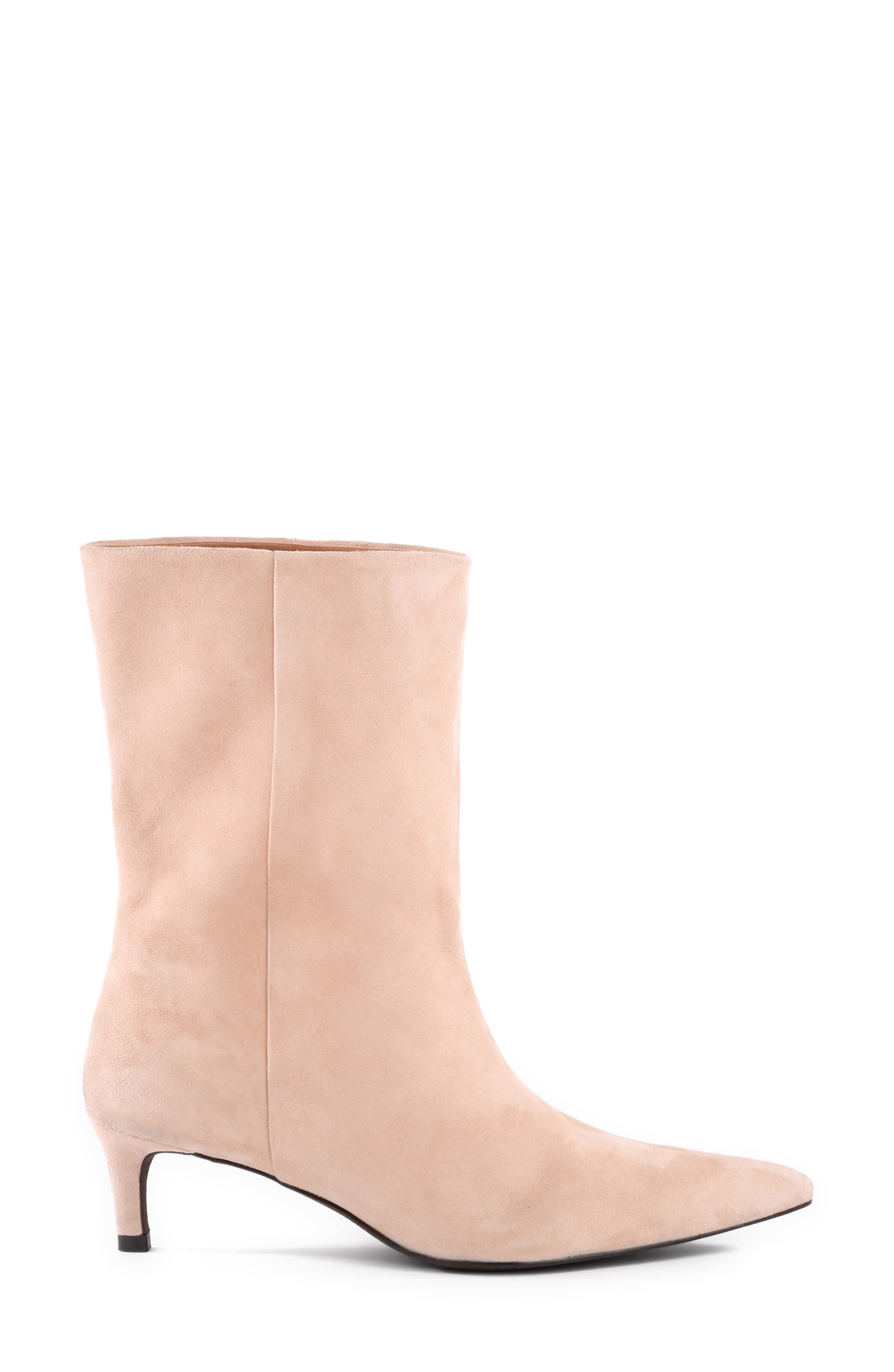 Seychelles Game Changer Pointed Toe Kitten Heel Boot, Alternate, color, Buff Suede