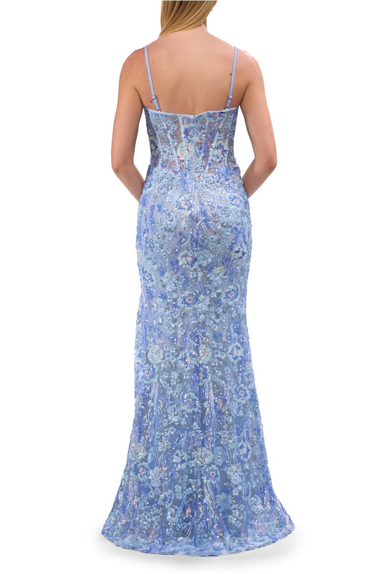 Fabulous Print Floral Sequin Dress with Deep V Neckline, Alternate, color, Cloud Blue