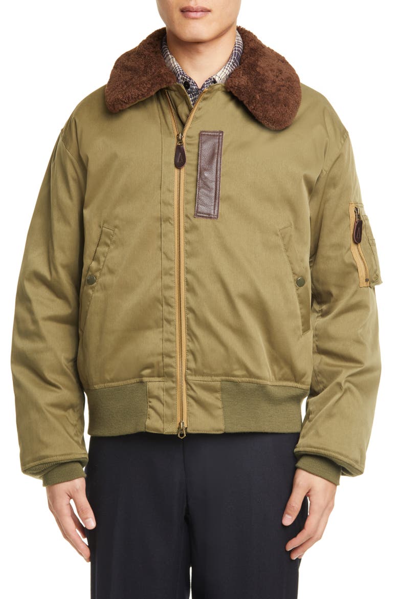 B-15 Down & Feather Fill Jacket with Genuine Shearling Collar, Alternate, color, OLIVE/ OD