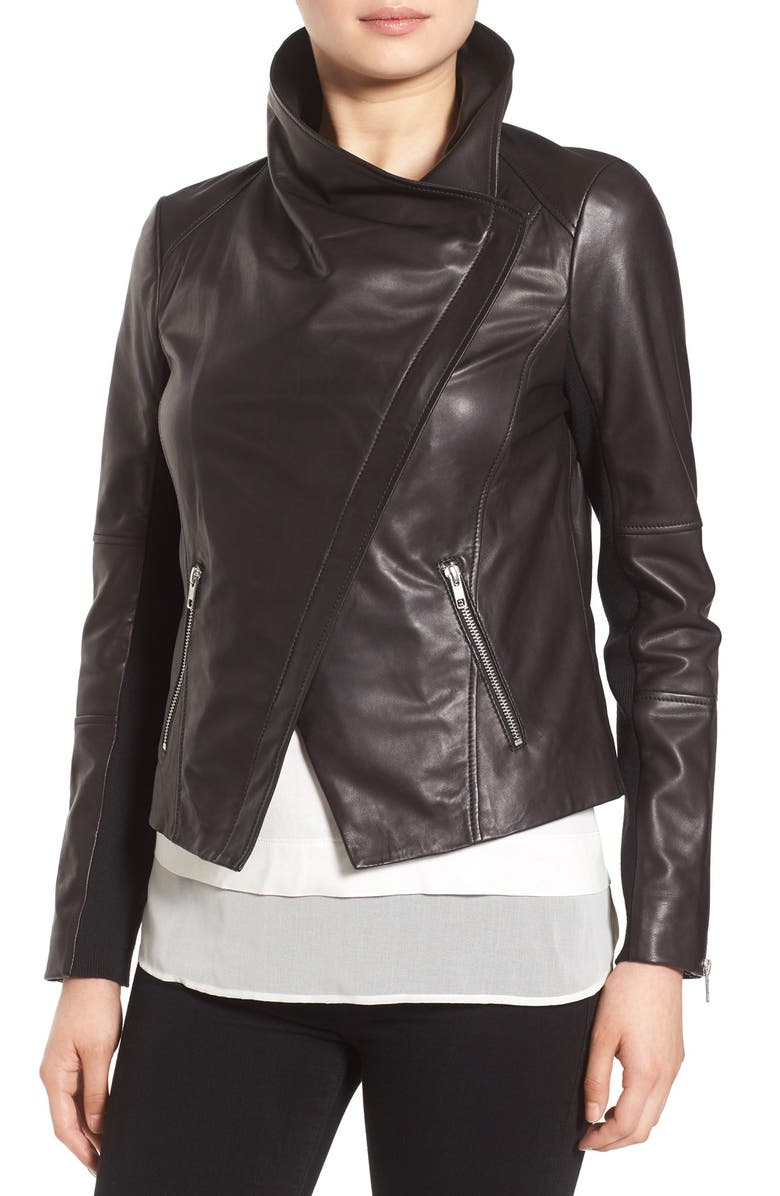 Trouvé Drape Front Leather Jacket, Alternate, color,