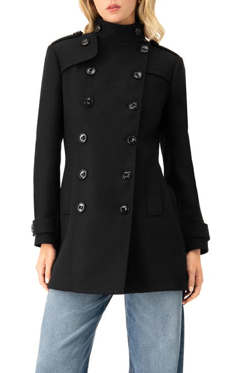 Double-Breasted Wool-Blend Officer Coat