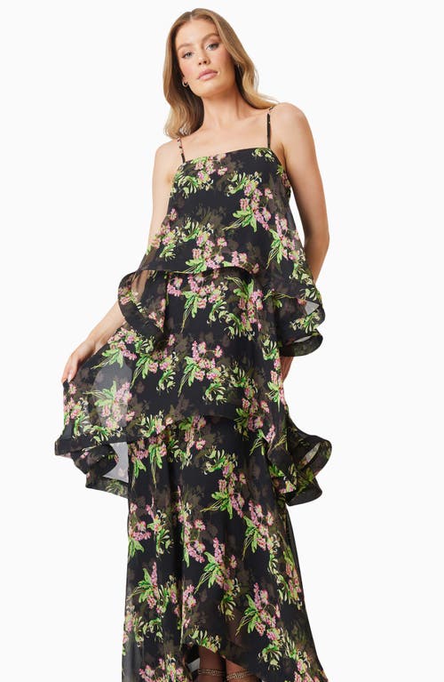 Elliatt Ula Floral Tiered Georgette Gown In Black Multi