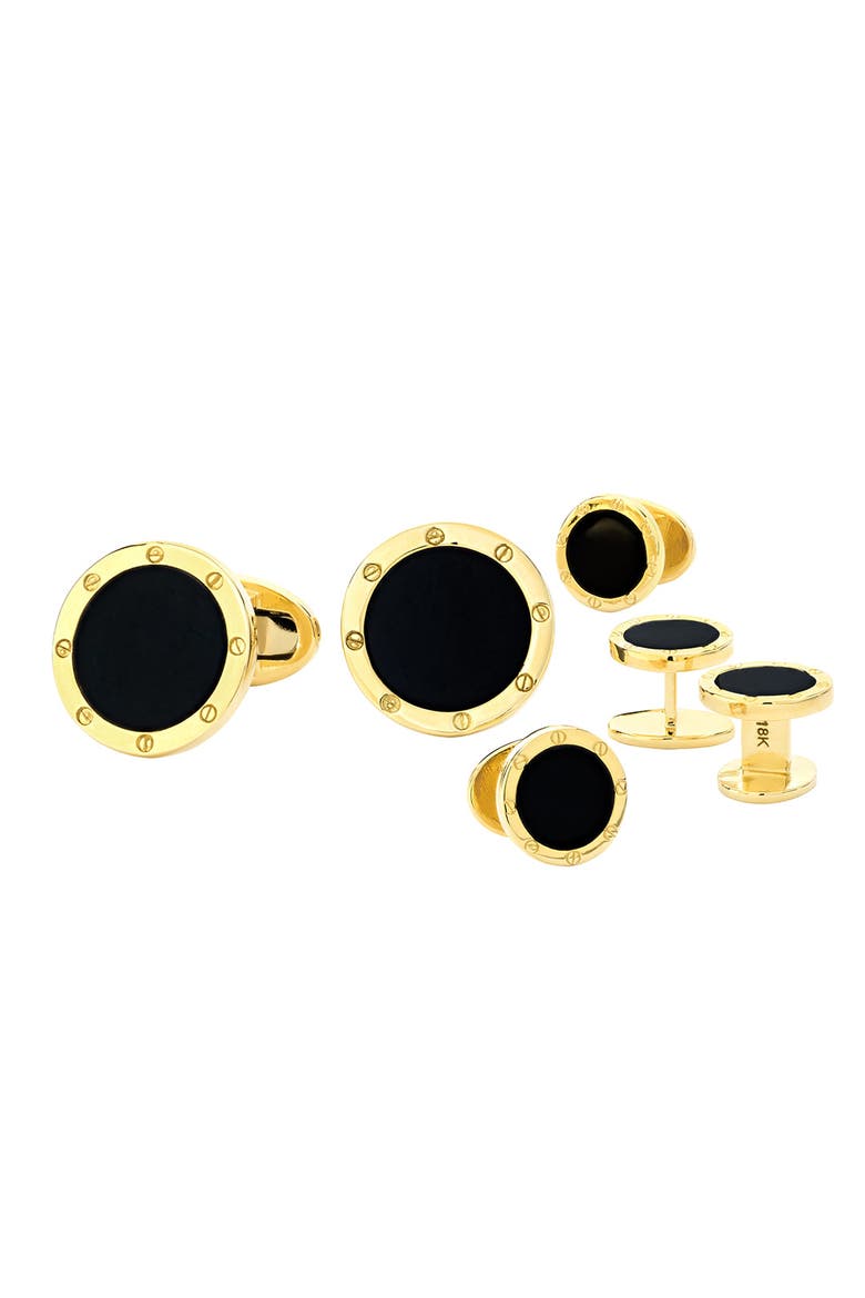 Black Onyx 18kt Gold Cufflinks & Studs, Main, color, Black
