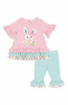 Rare Editions Bunny Appliqué Ruffle Top & Leggings Set