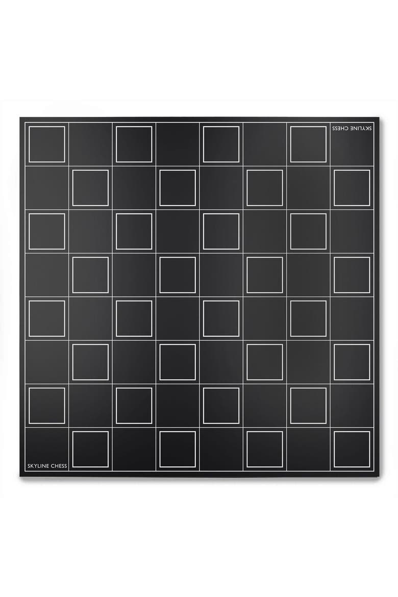 Chess Set Stainless Steel WORLD ICONS with Wood Grid Board, Alternate, color, Black