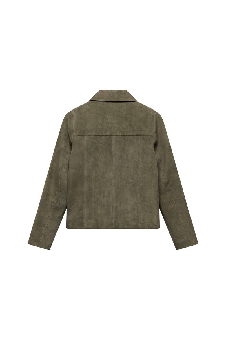Suede Jacket with Classic Collar & Button-Front Pockets, Alternate, color, Khaki