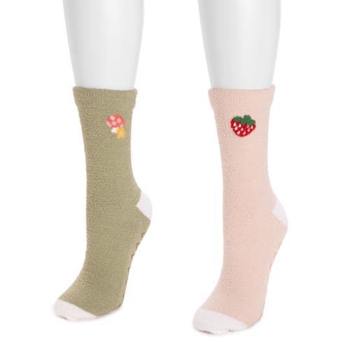 Muk Luks Cozy Compression Gripper Crew Socks 2 Pair Pack In Multi