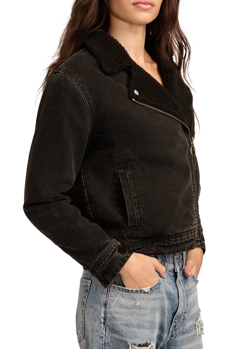 Lucky Brand Faux Shearling Lined Denim Moto Jacket, Alternate, color, 