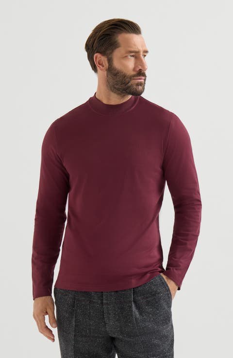 Cotton jersey long sleeve mock neck T-shirt