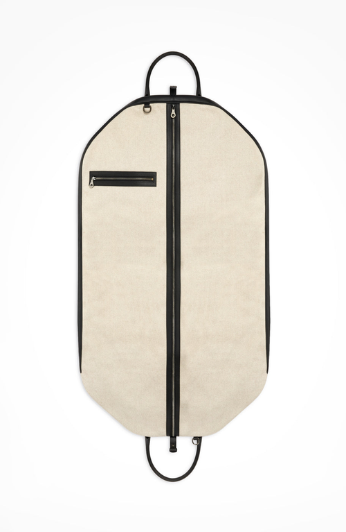 Aviteur Canvas Garment Bag With Leather Trim In Black