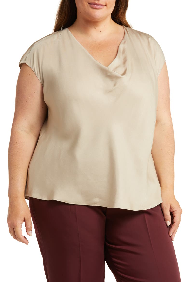 Cowl Neck Cap Sleeve Silk Blend Blouse, Main, color, OAT