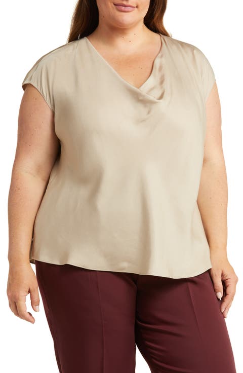 Cowl Neck Cap Sleeve Silk Blend Blouse
