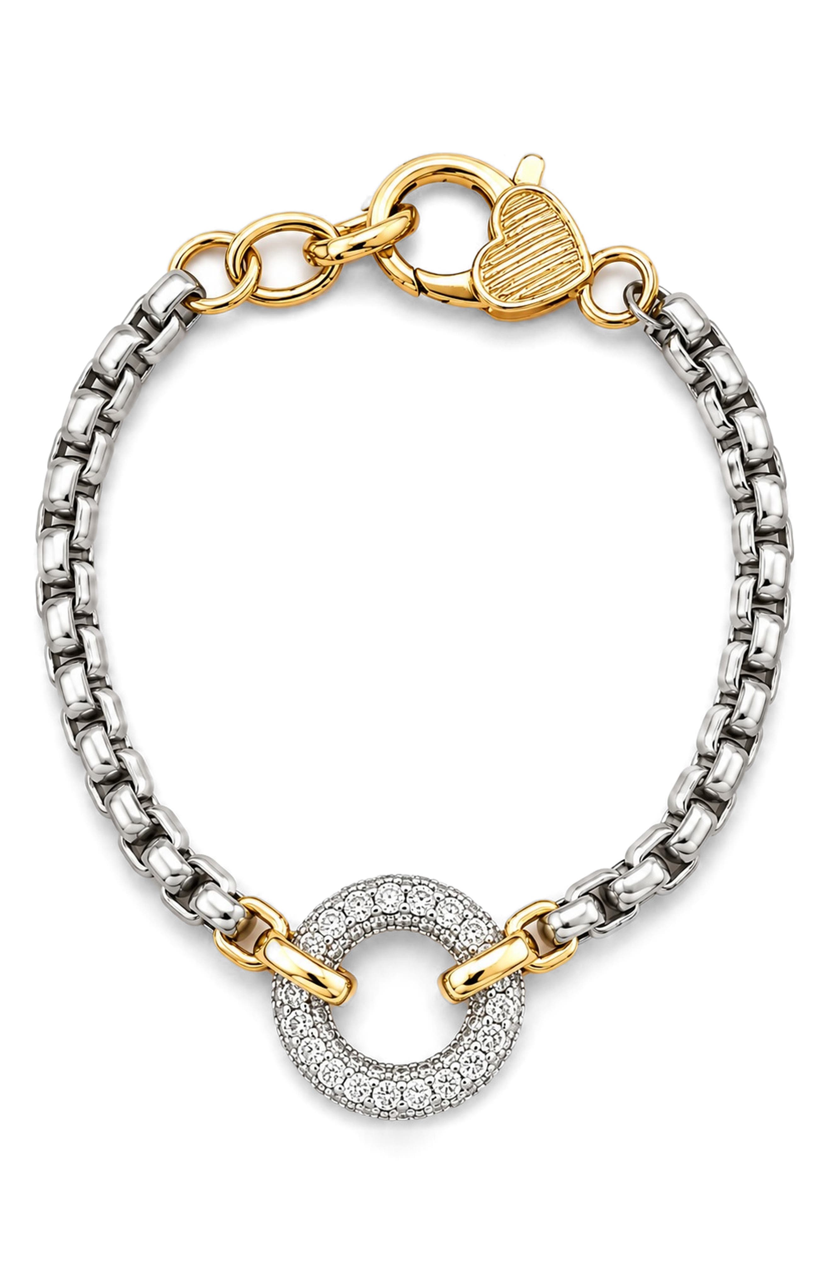 7-Inch Cubic Zirconia Two Tone Box Chain Bracelet