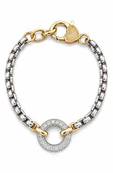 7-Inch Cubic Zirconia Two Tone Box Chain Bracelet