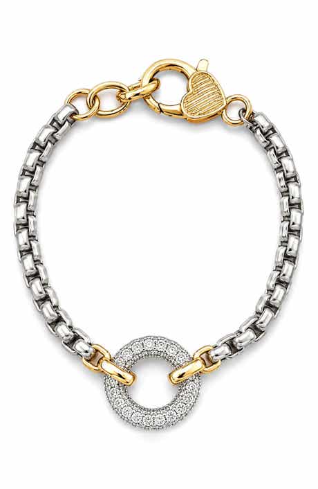 7-Inch Cubic Zirconia Two Tone Box Chain Bracelet