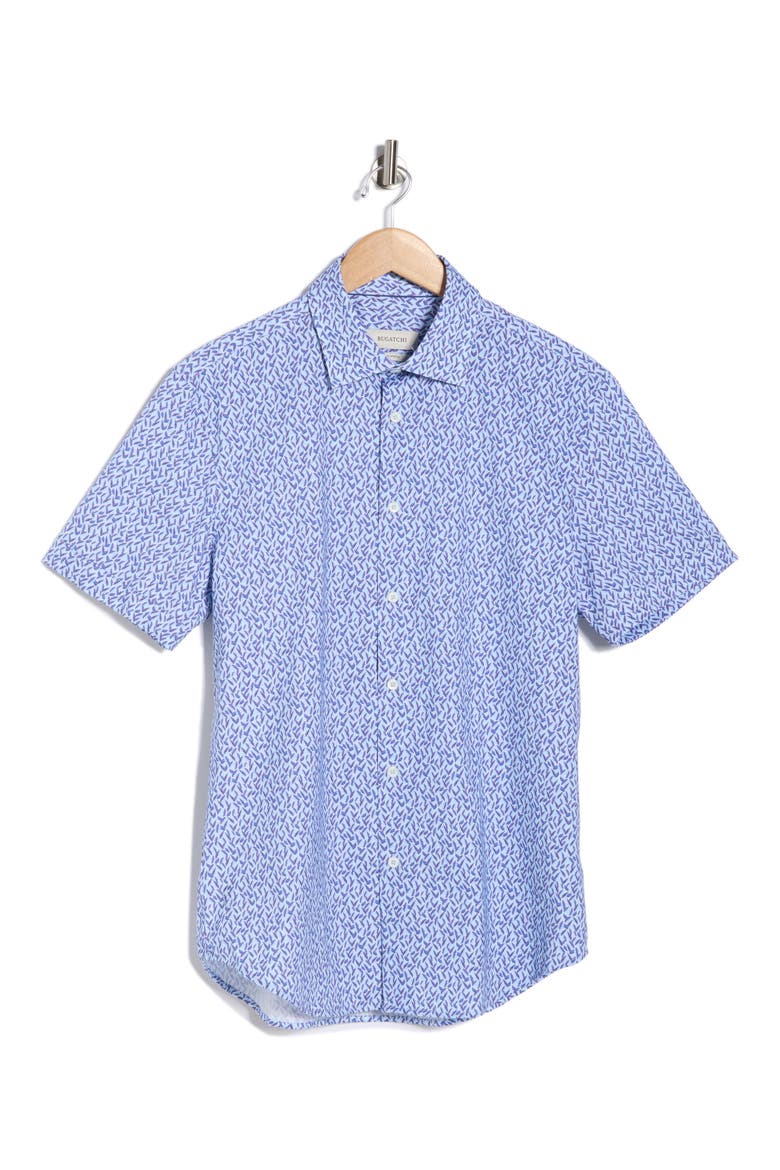 Geometric Short Sleeve Woven Button-Up Shirt, Alternate, color, CLASSIC BLUE