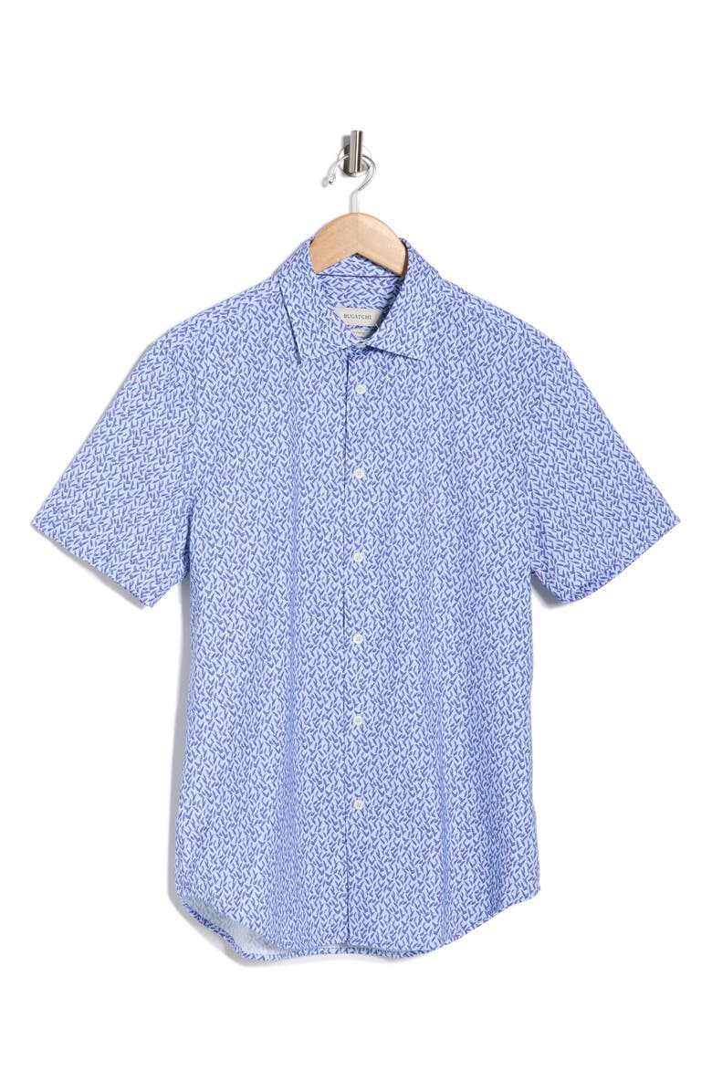 Bugatchi Geometric Short Sleeve Woven Button-Up Shirt, Main, color, Classic Blue
