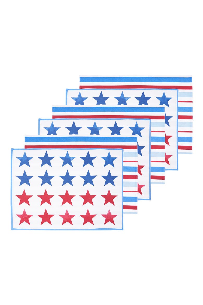 Red White & Pow 100% Cotton Set of 6 Placemats 14" x 20", Main, color, Blue